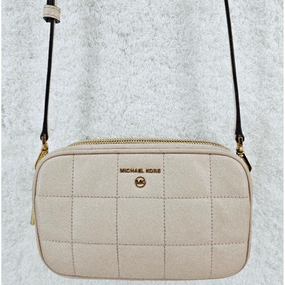 MICHAEL KORS Pale Blush Smooth Leather Jet Set Double Zip Small Camera Bag - Picture 2 of 16